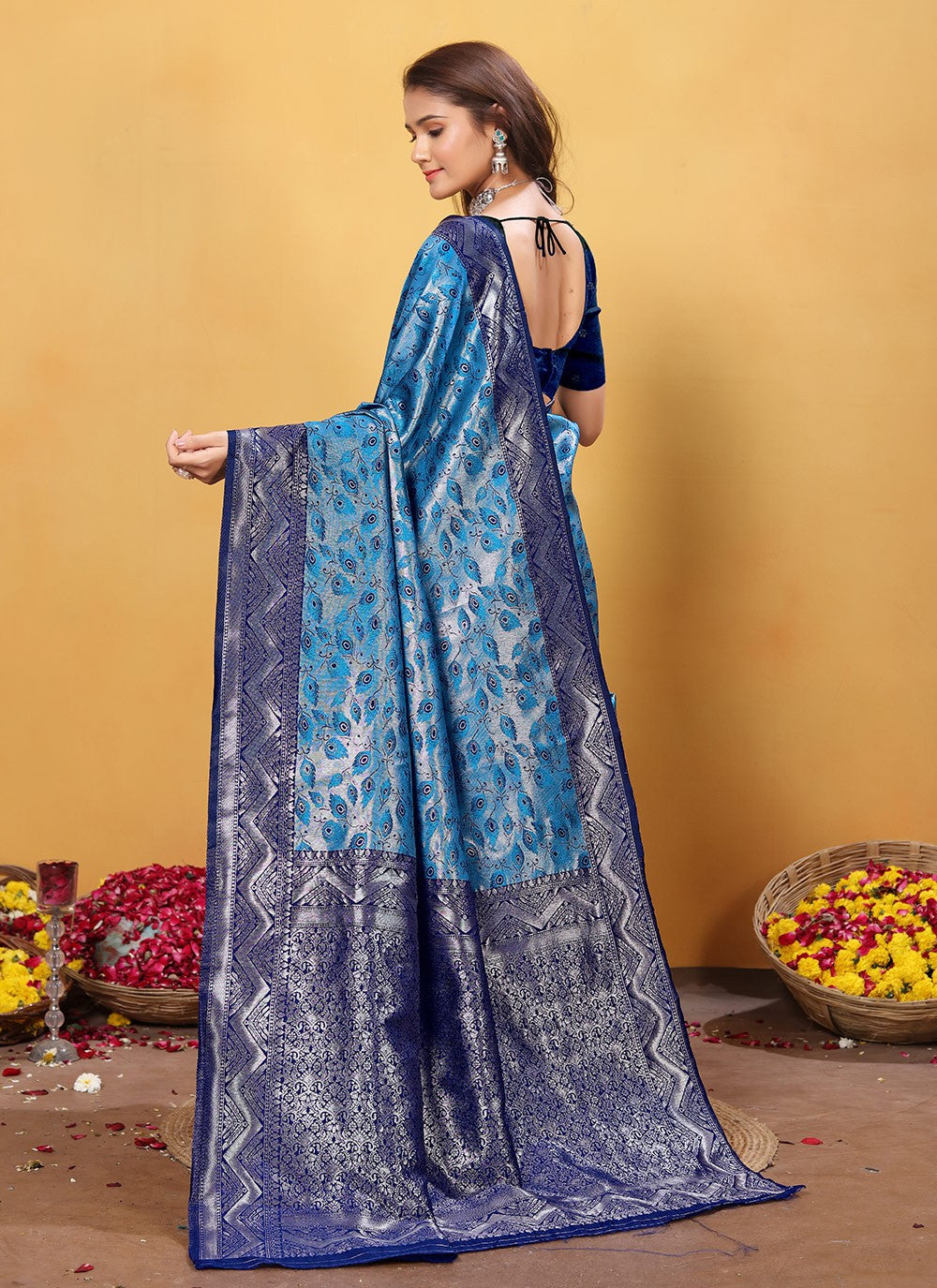 Weaving Zari Silk Blue Trendy Saree S15381