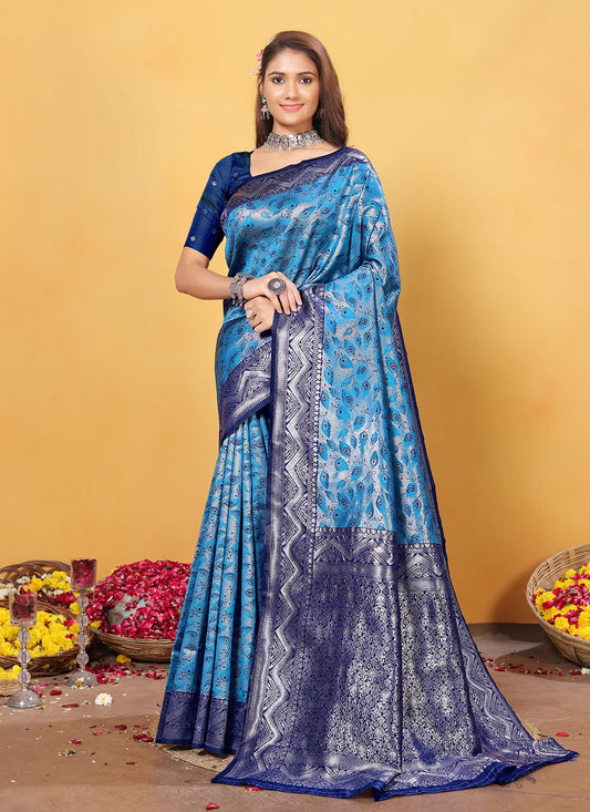 Weaving Zari Silk Blue Trendy Saree S15381