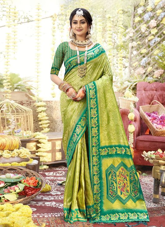 Weaving Zari Silk Green Saree S14489