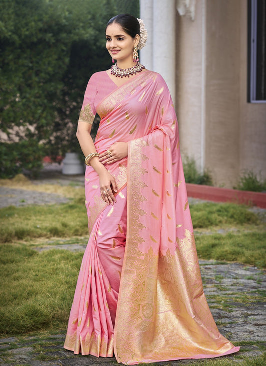 Weaving Zari Silk Pink Saree S14484