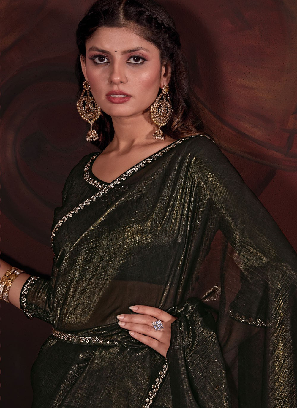 Trendy Zircon Chiffon Saree - S5644
