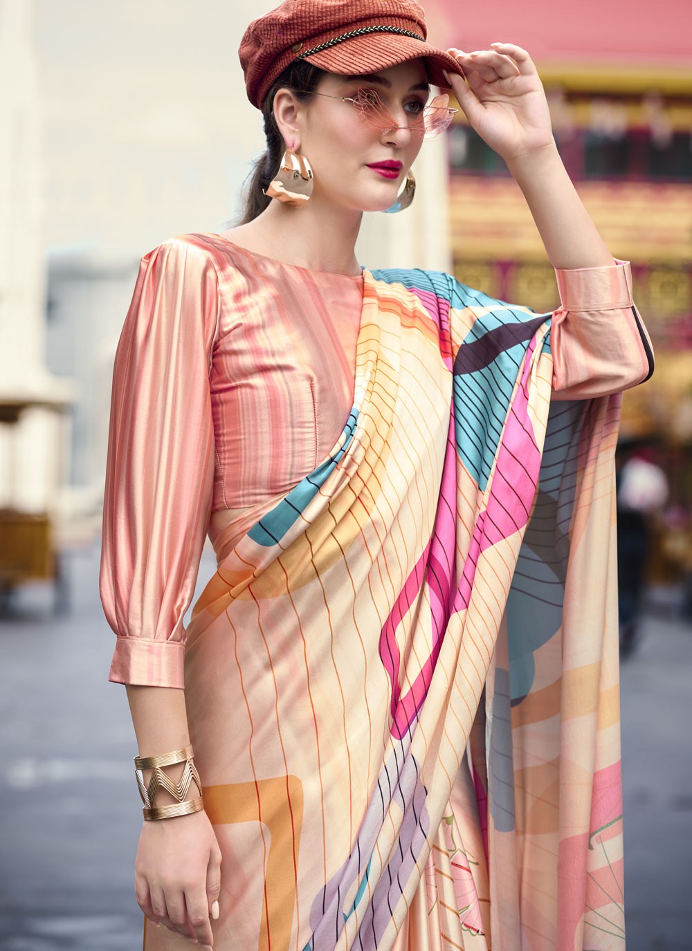 Abstract Print Satin Saree - S11830