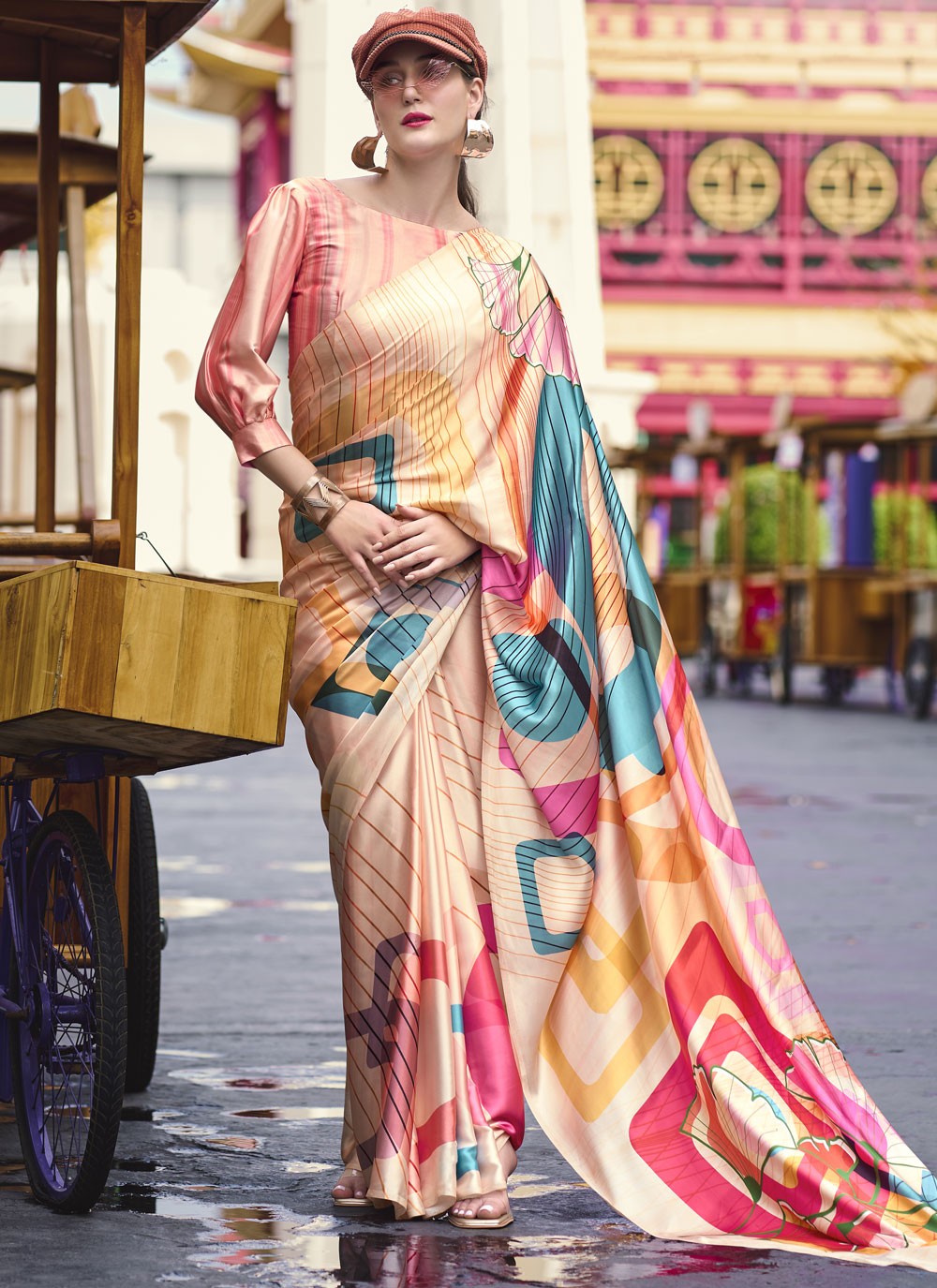 Abstract Print Satin Saree - S11830