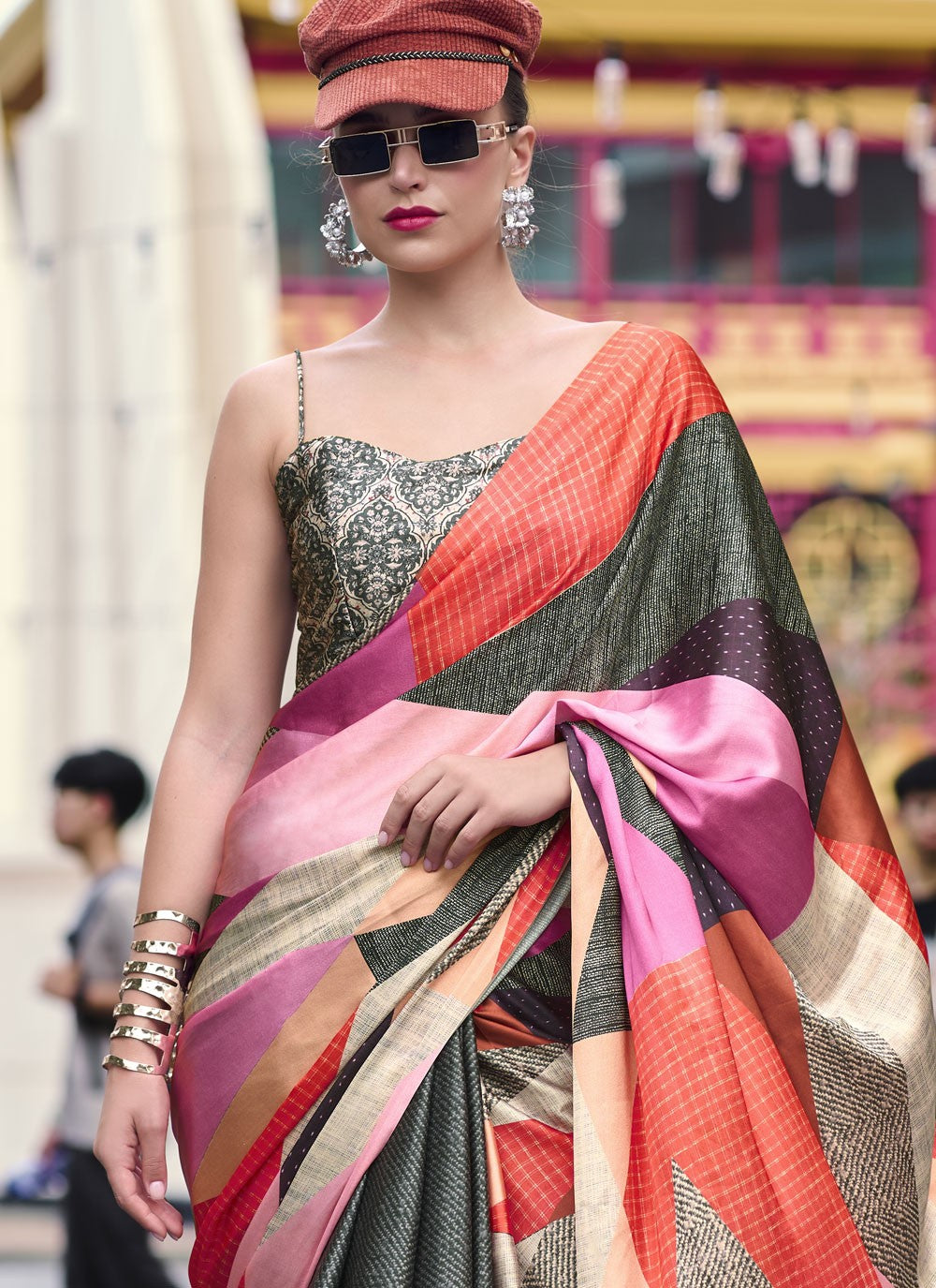 Abstract Print Satin Saree - S11830