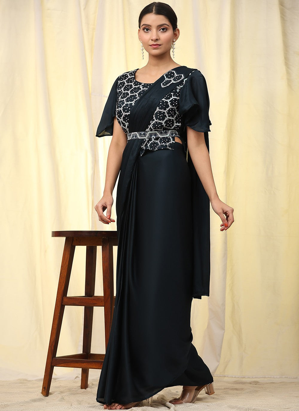 Trendy Embroidered Satin Saree - S5255