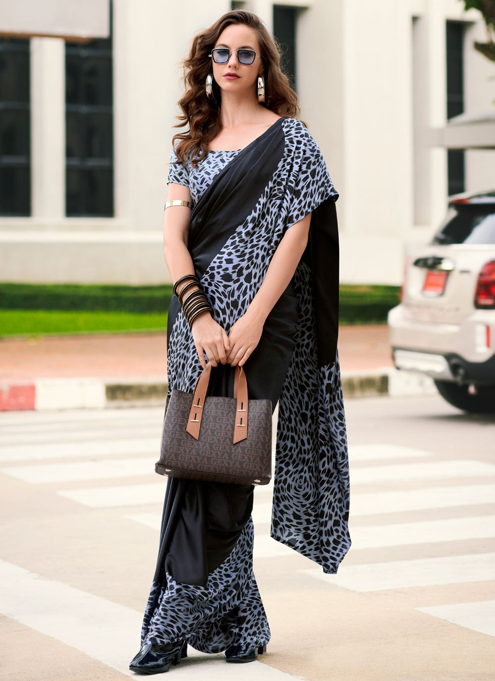 Classic Printed Satin Saree - S7498