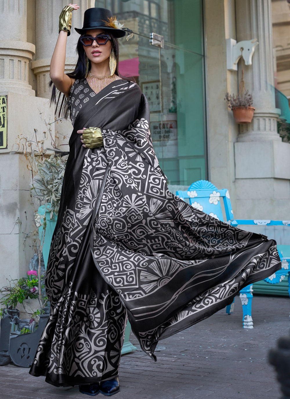 Classic Printed Satin Saree - S8393