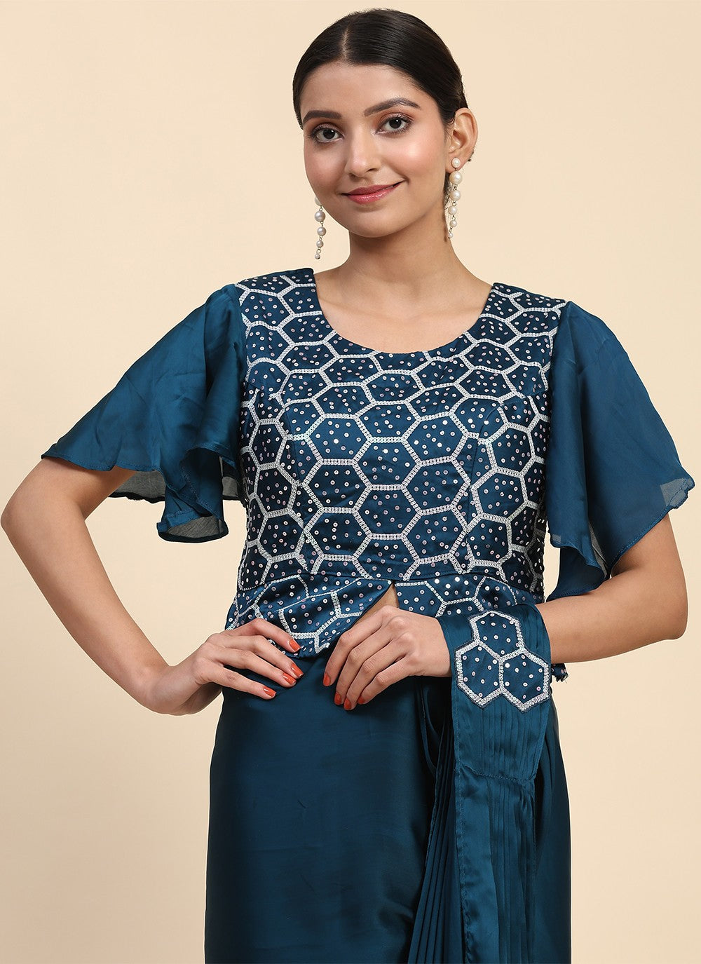 Trendy Embroidered Satin Saree - S5255