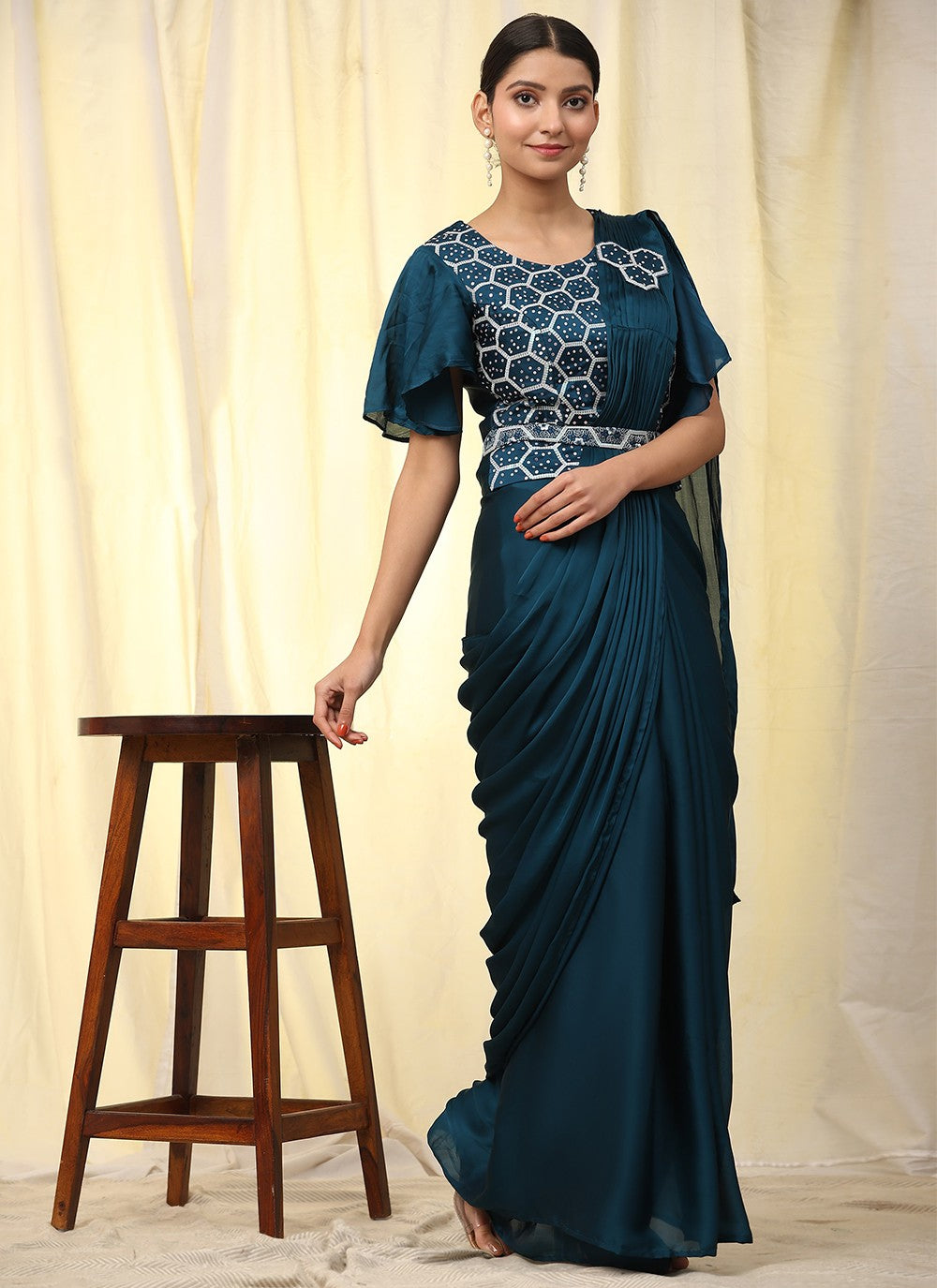 Trendy Embroidered Satin Saree - S5255