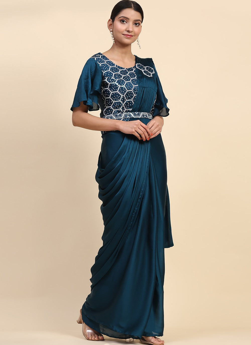 Trendy Embroidered Satin Saree - S5255