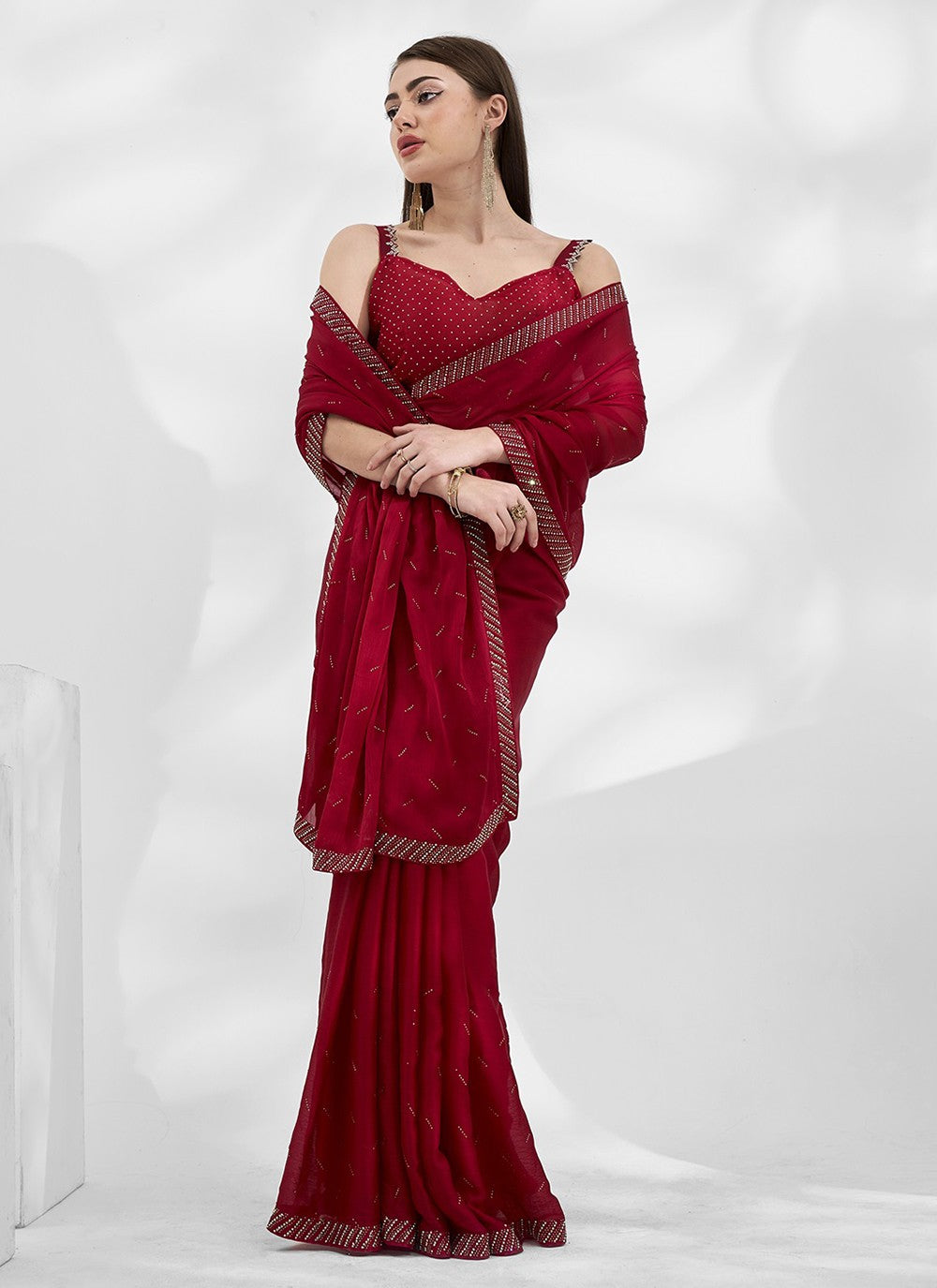 Classic Border Work Chiffon, Satin Saree - S5283