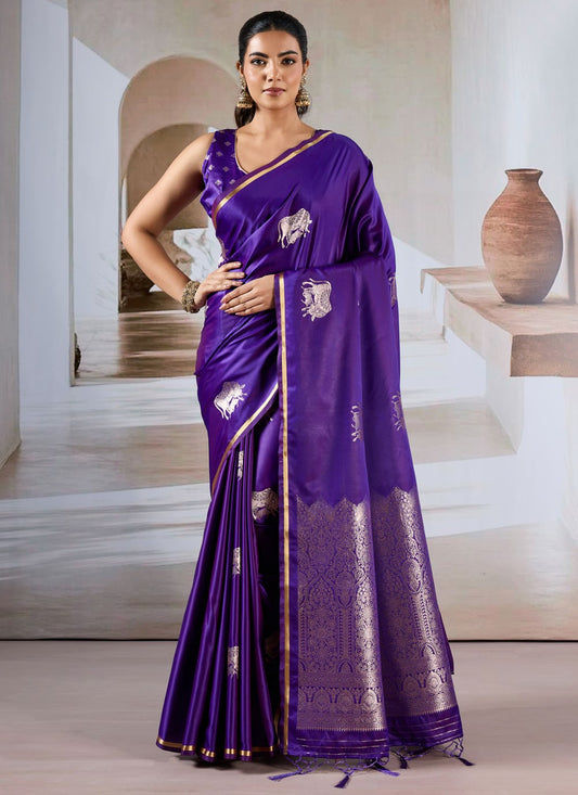 Violet Handloom Silk Classic Saree Weaving Zari S17871