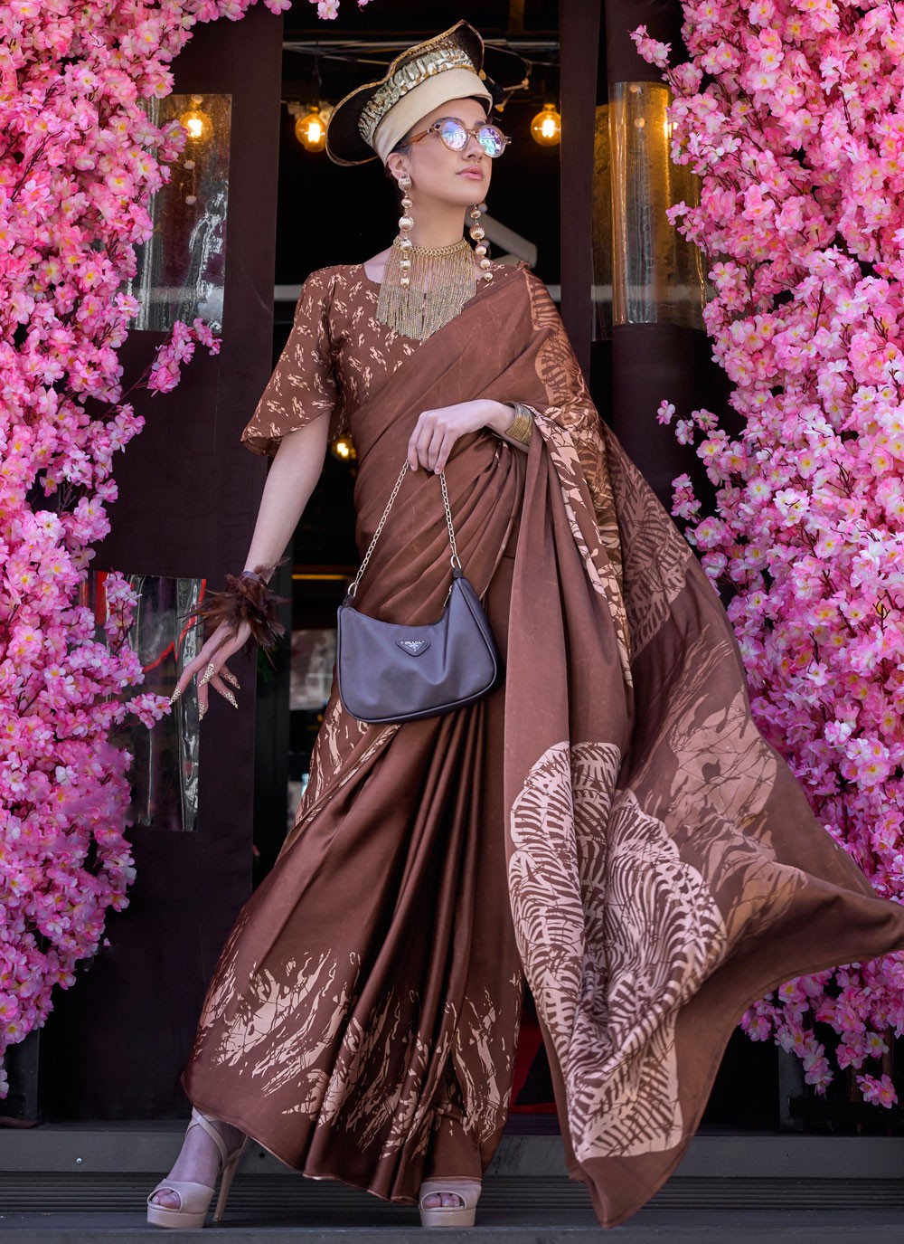 Classic Printed Satin Saree - S8393