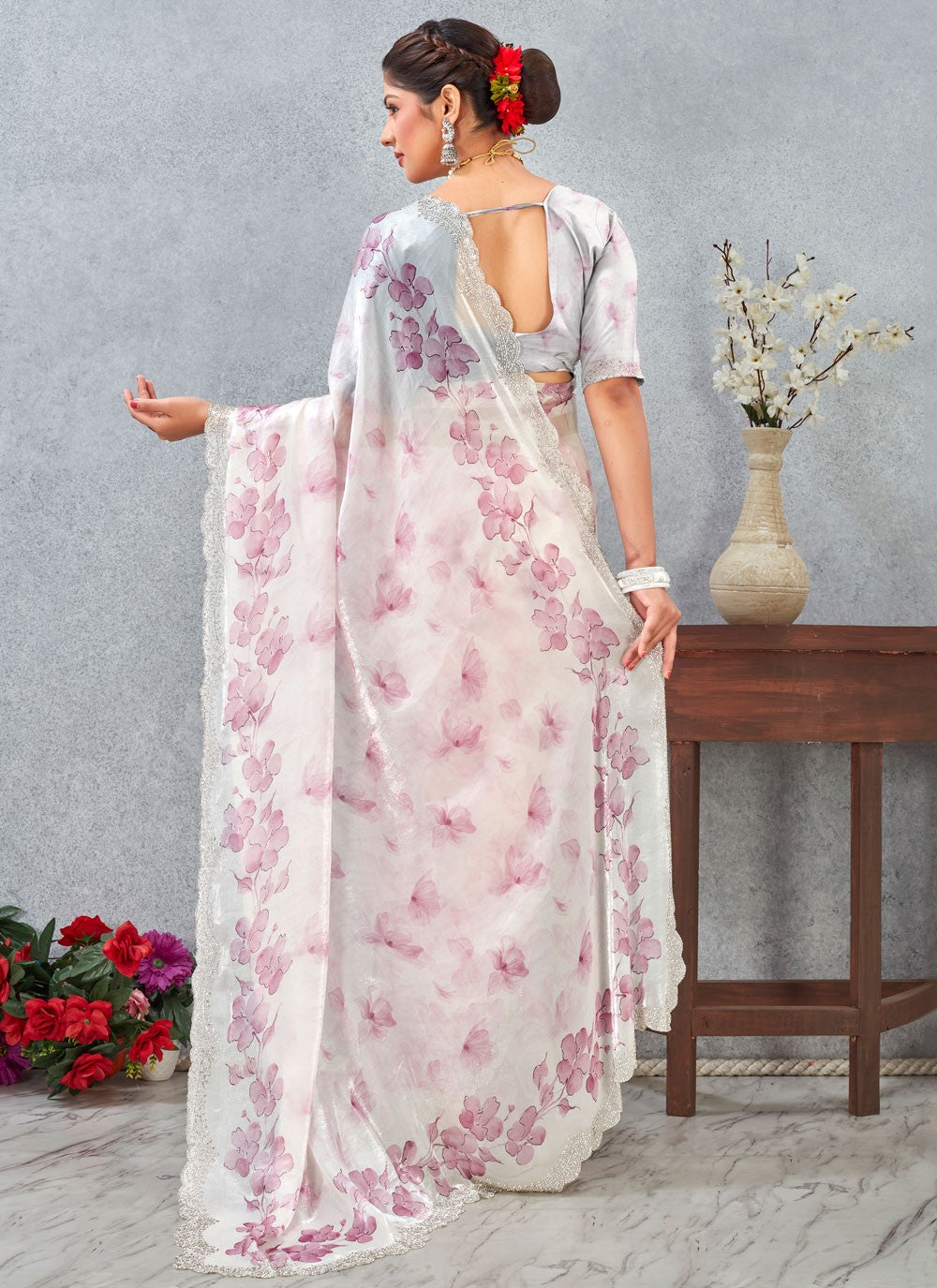Pink Satin Classic Saree Digital Print S20258
