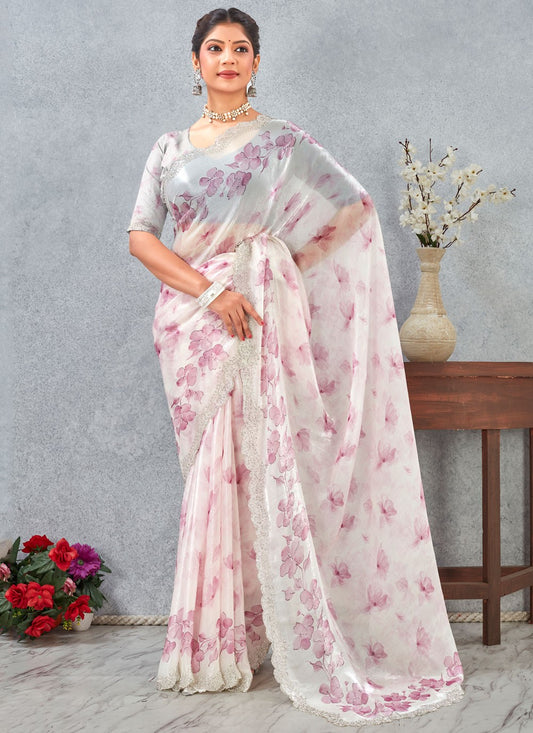 Pink Satin Classic Saree Digital Print S20258