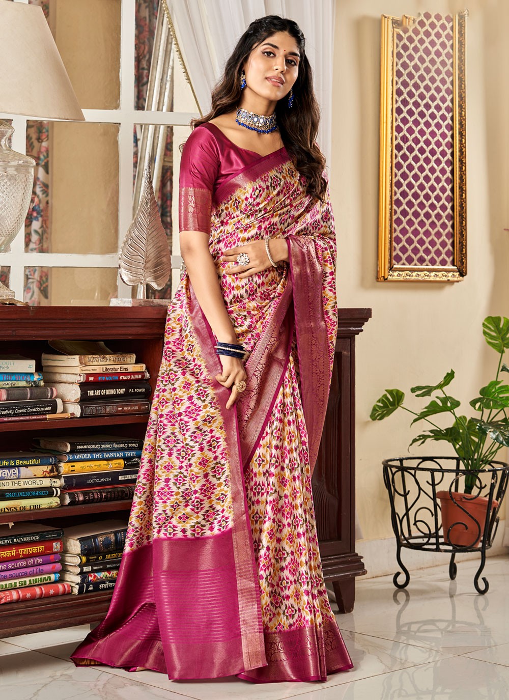Classic Digital Print Satin Saree - S3936