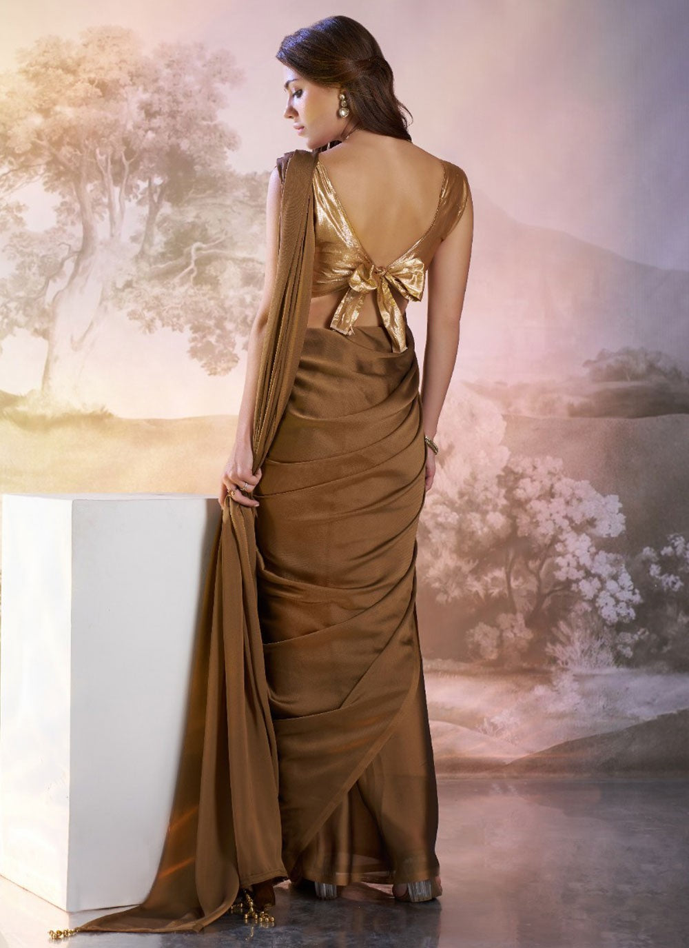 Designer Plain Brown Rangoli Saree S13523