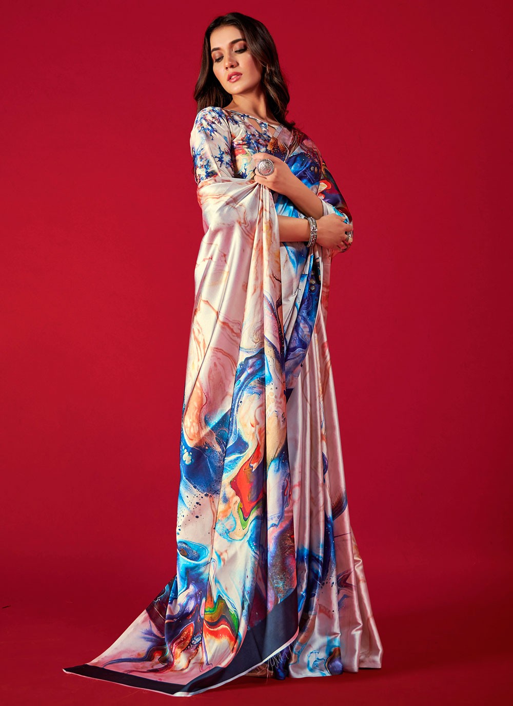 Trendy Digital Print Pure Crepe, Satin Saree - S5666