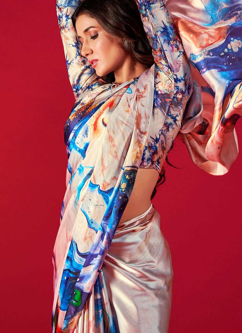 Trendy Digital Print Pure Crepe, Satin Saree - S5666