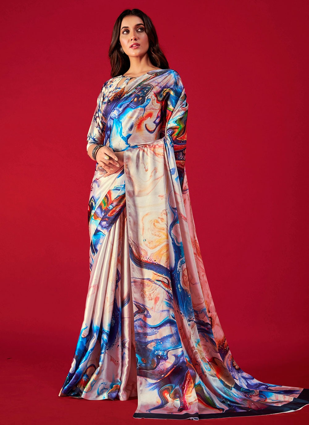 Trendy Digital Print Pure Crepe, Satin Saree - S5666