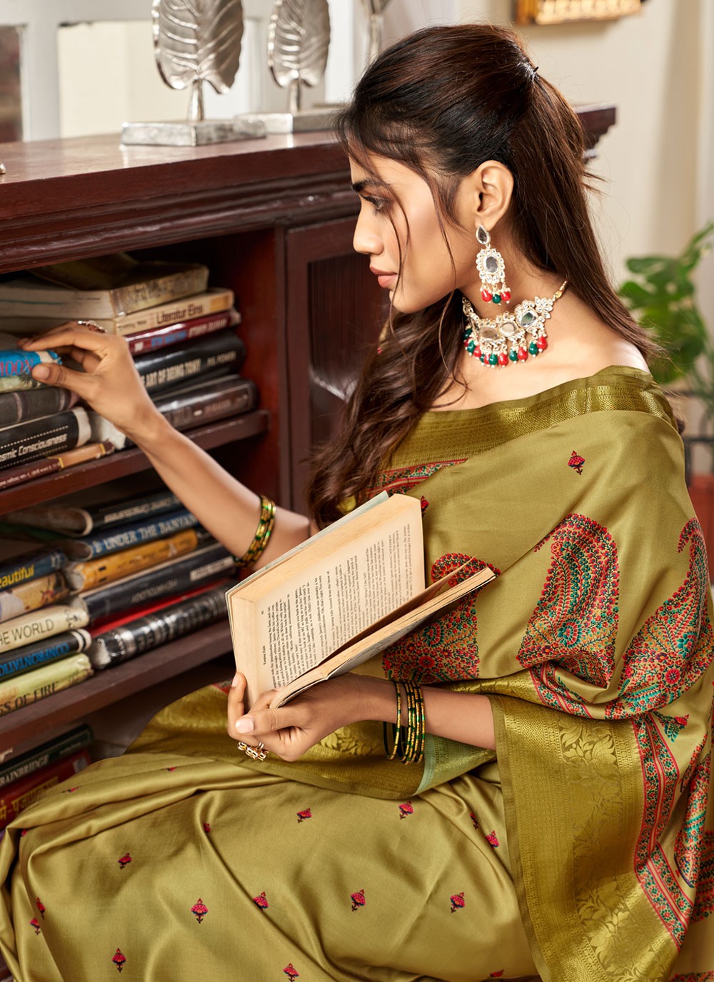 Classic Digital Print Satin Saree - S3936