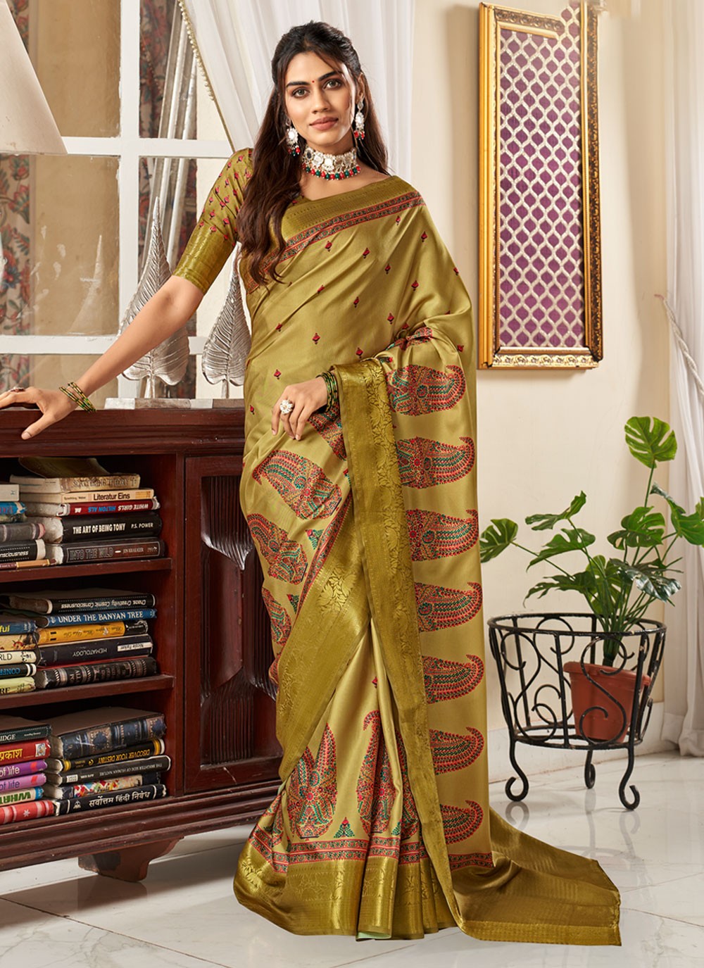 Classic Digital Print Satin Saree - S3936