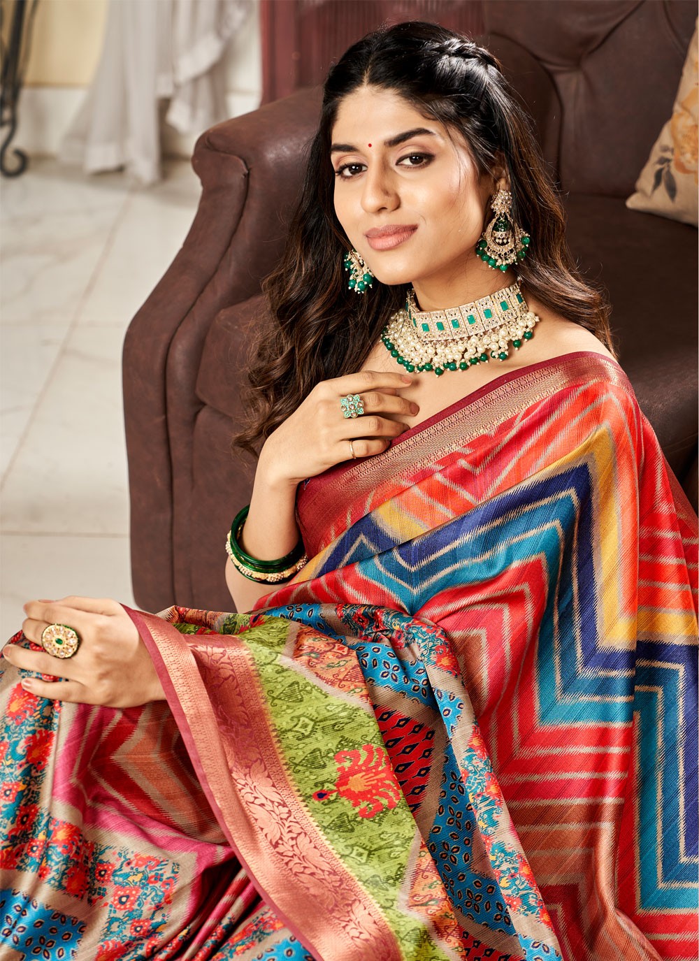 Classic Digital Print Satin Saree - S3936