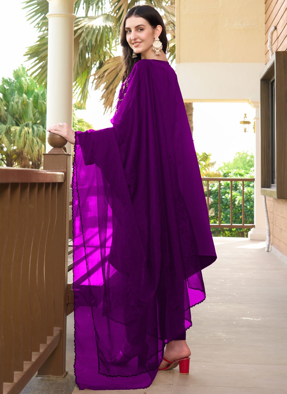 Salwar Suit Embroidered Purple Satin T5329