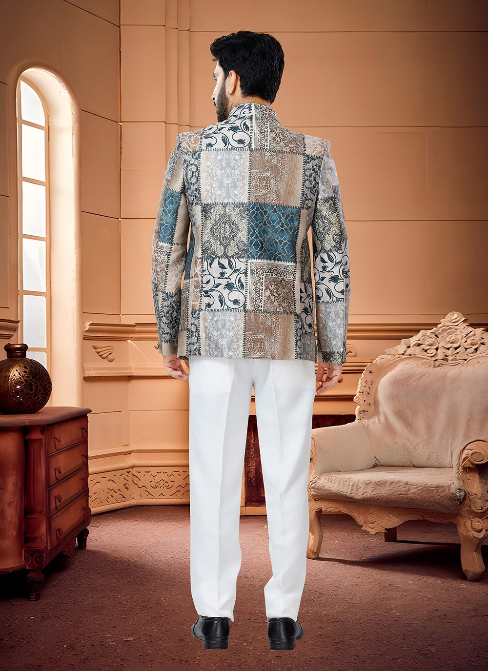 Fancy Work Satin Multi Colour Jodhpuri Suit - M4339
