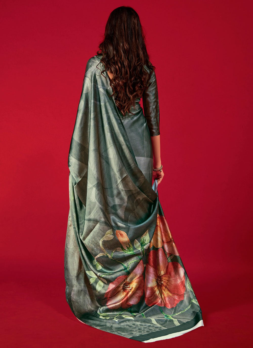 Trendy Digital Print Pure Crepe, Satin Saree - S5666