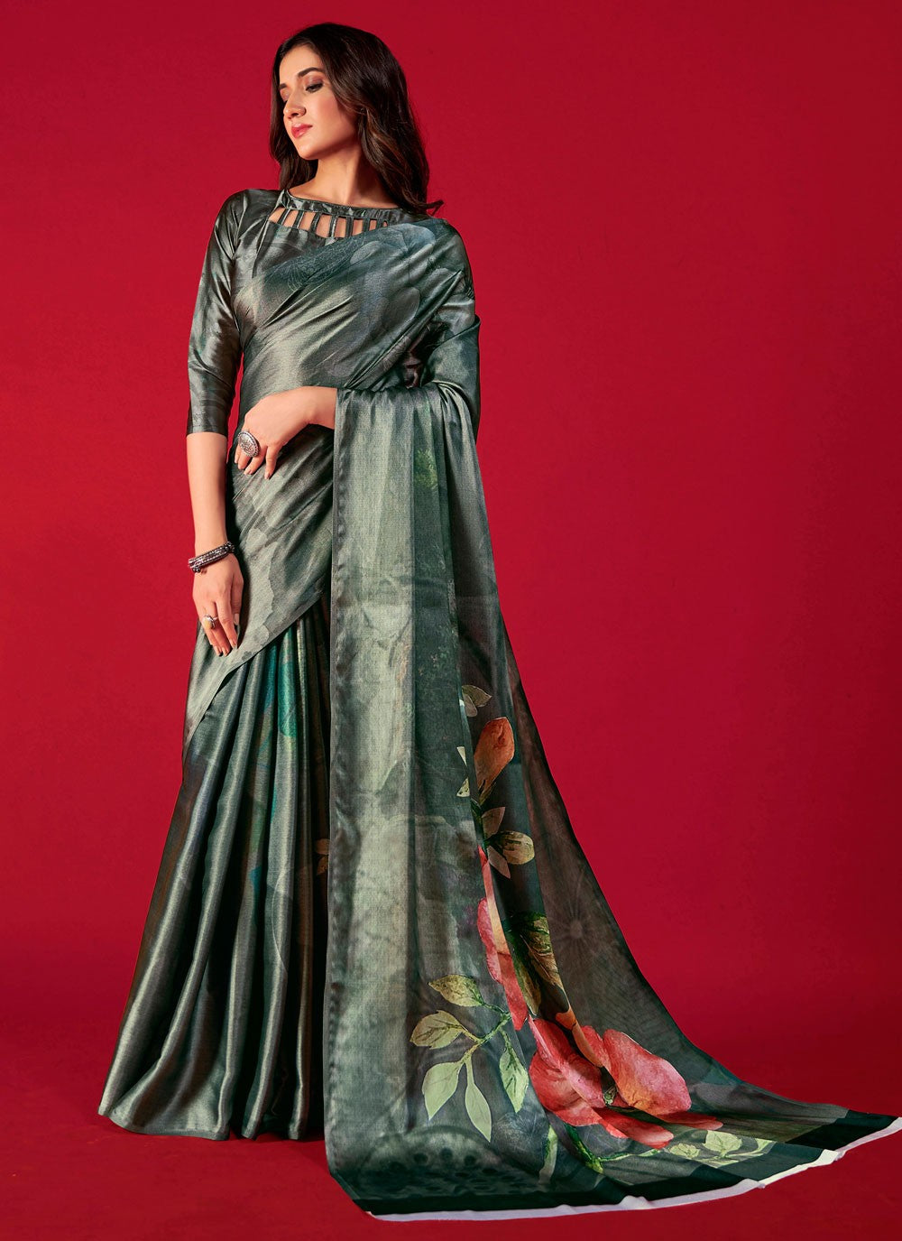 Trendy Digital Print Pure Crepe, Satin Saree - S5666