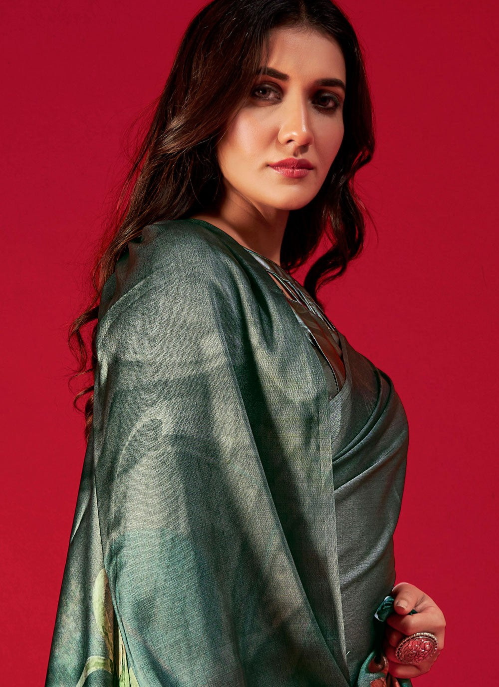Trendy Digital Print Pure Crepe, Satin Saree - S5666