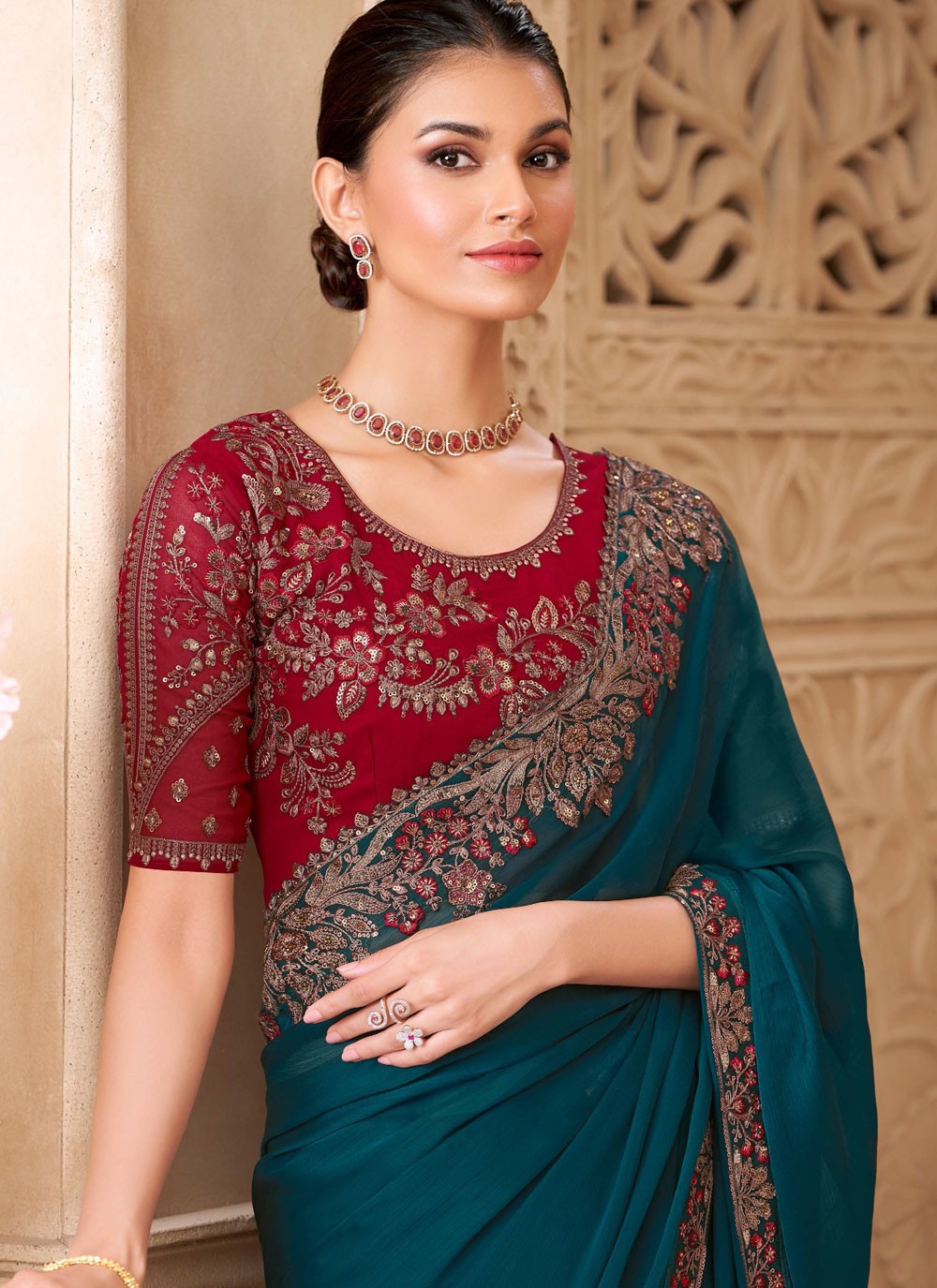 Green Georgette Classic Saree Border Work, Embroidered S19776