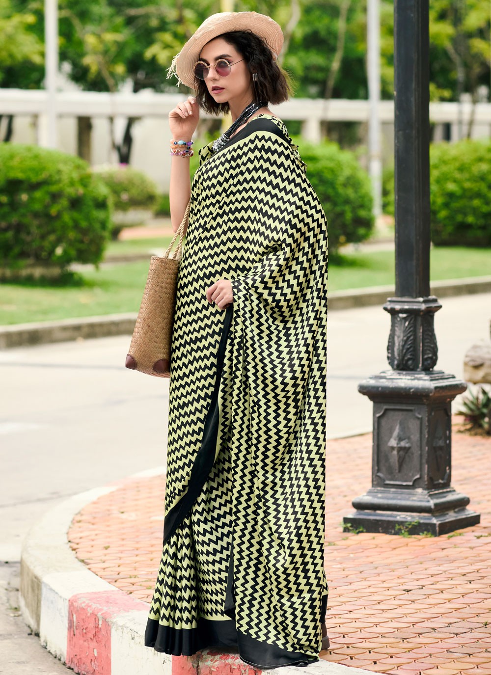 Classic Printed Satin Saree - S7498