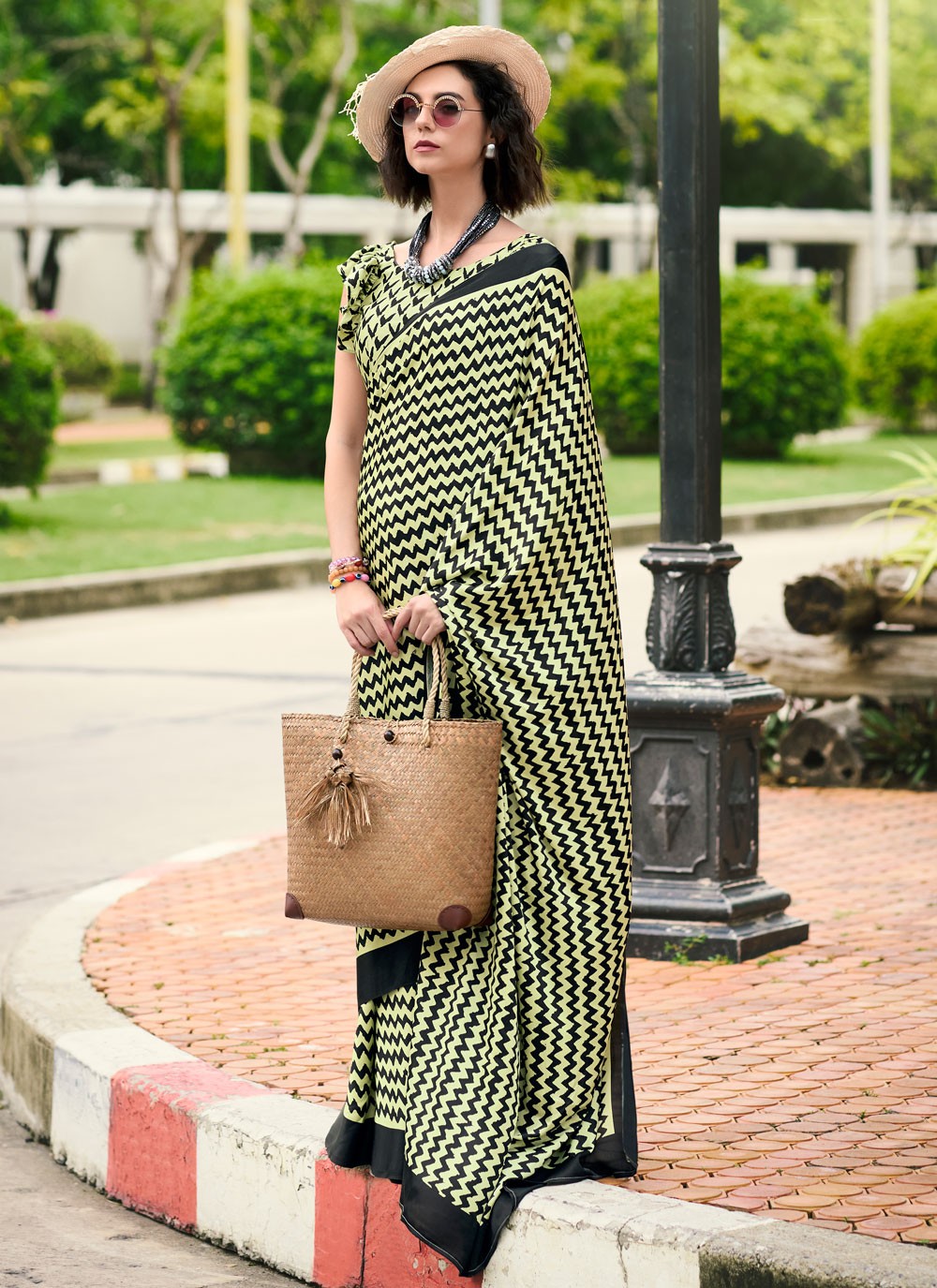Classic Printed Satin Saree - S7498