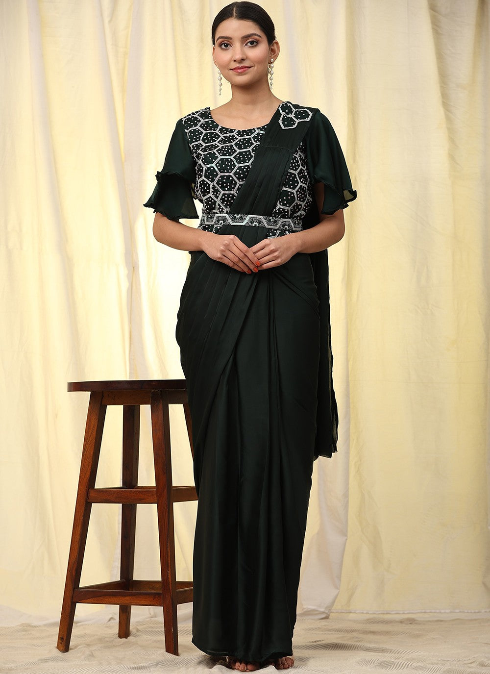 Trendy Embroidered Satin Saree - S5255