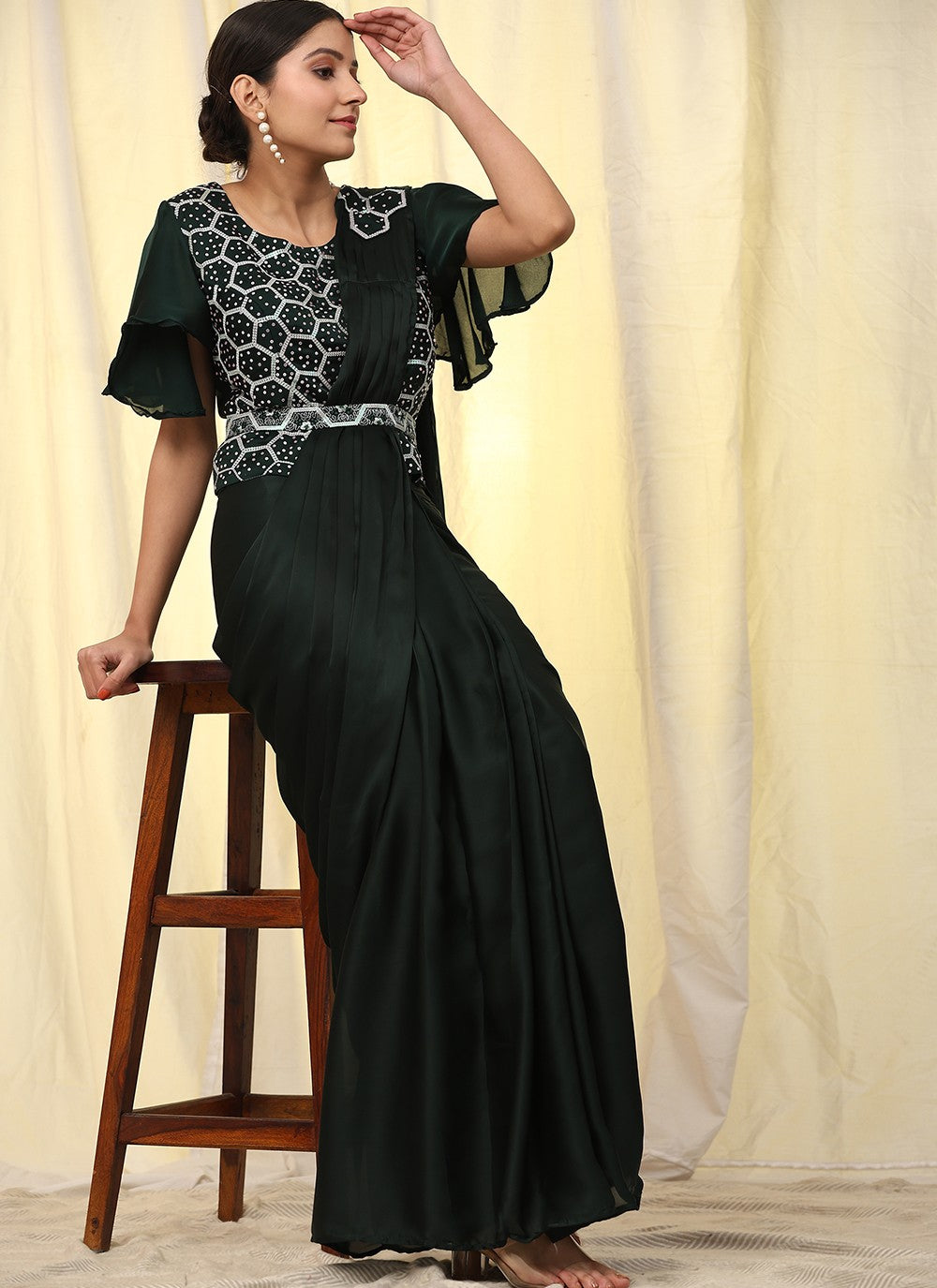 Trendy Embroidered Satin Saree - S5255