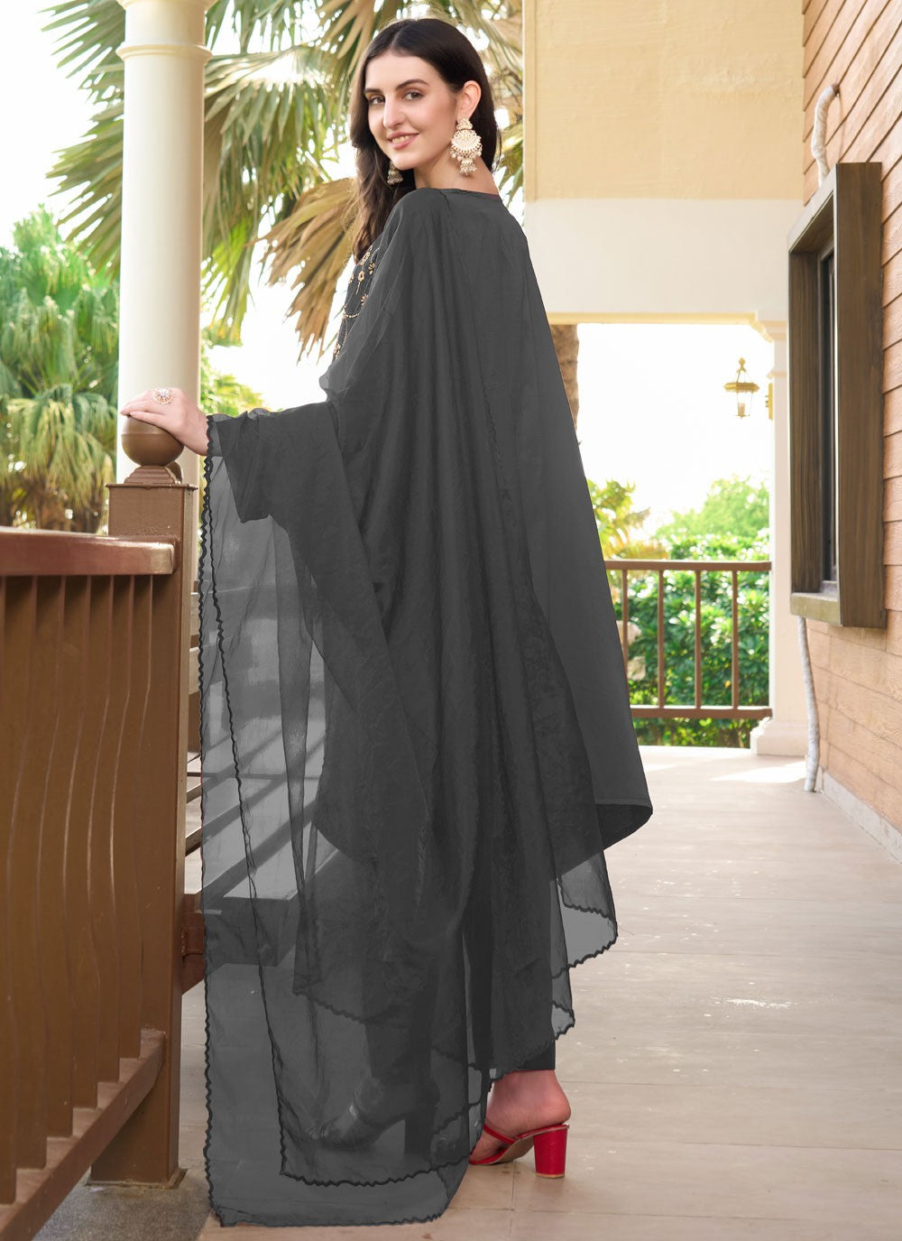 Salwar Suit Embroidered Grey Satin T5328