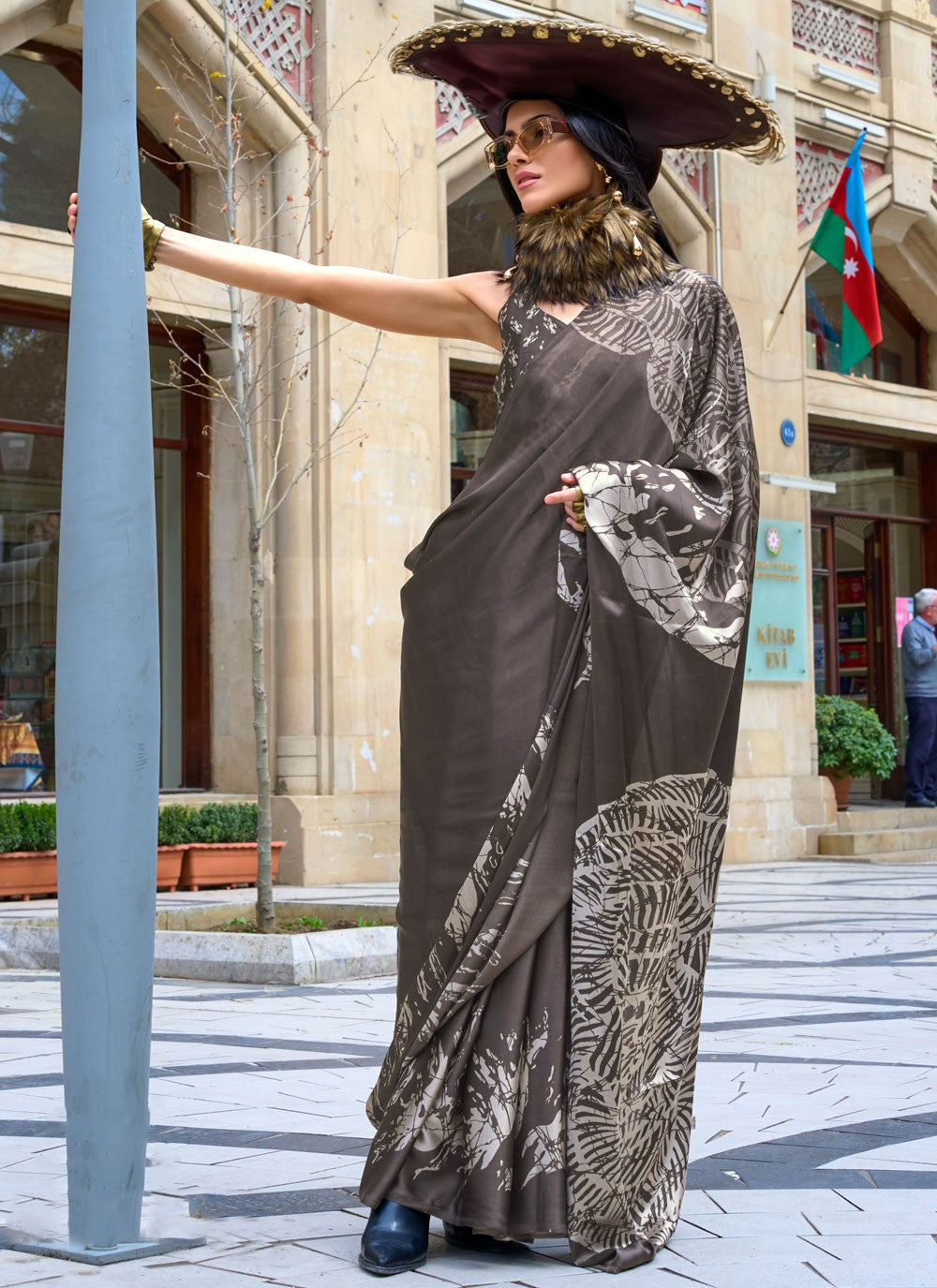 Classic Printed Satin Saree - S8393