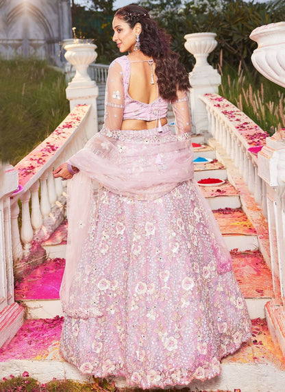 Aari Work Satin Pink Lehenga - L3359