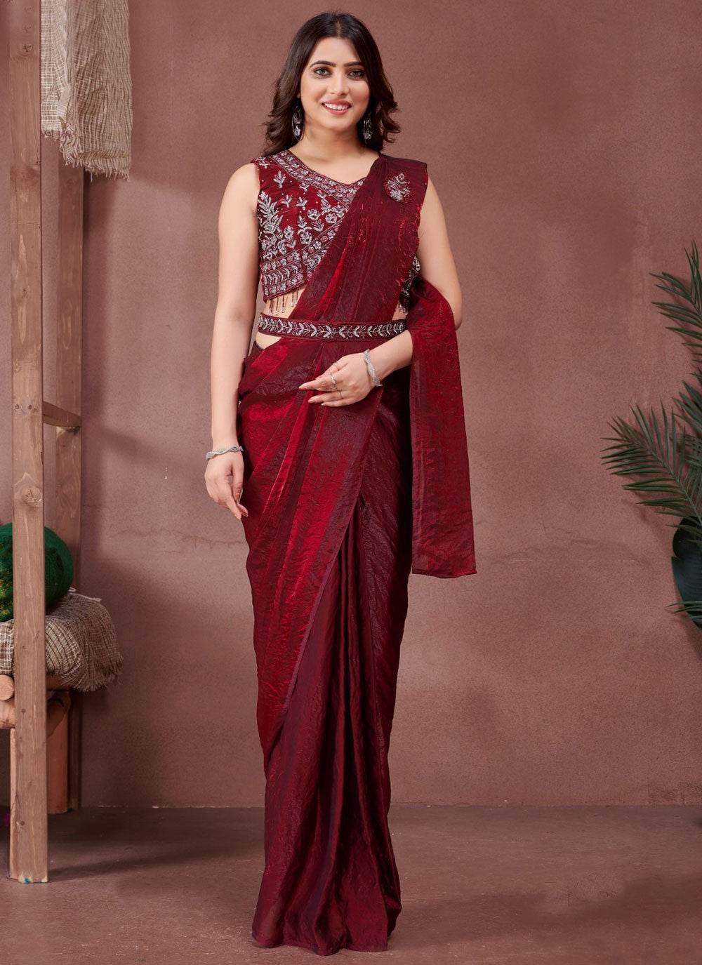 Contemporary Plain Red Satin S13001