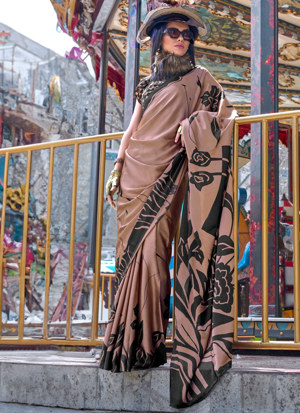 Classic Printed Satin Saree - S8393