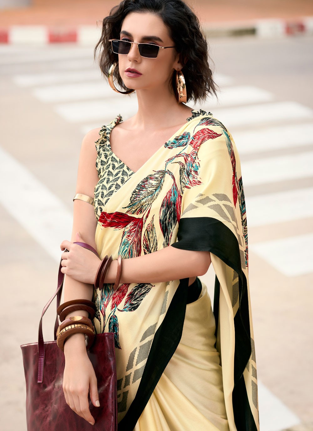 Classic Printed Satin Saree - S7498
