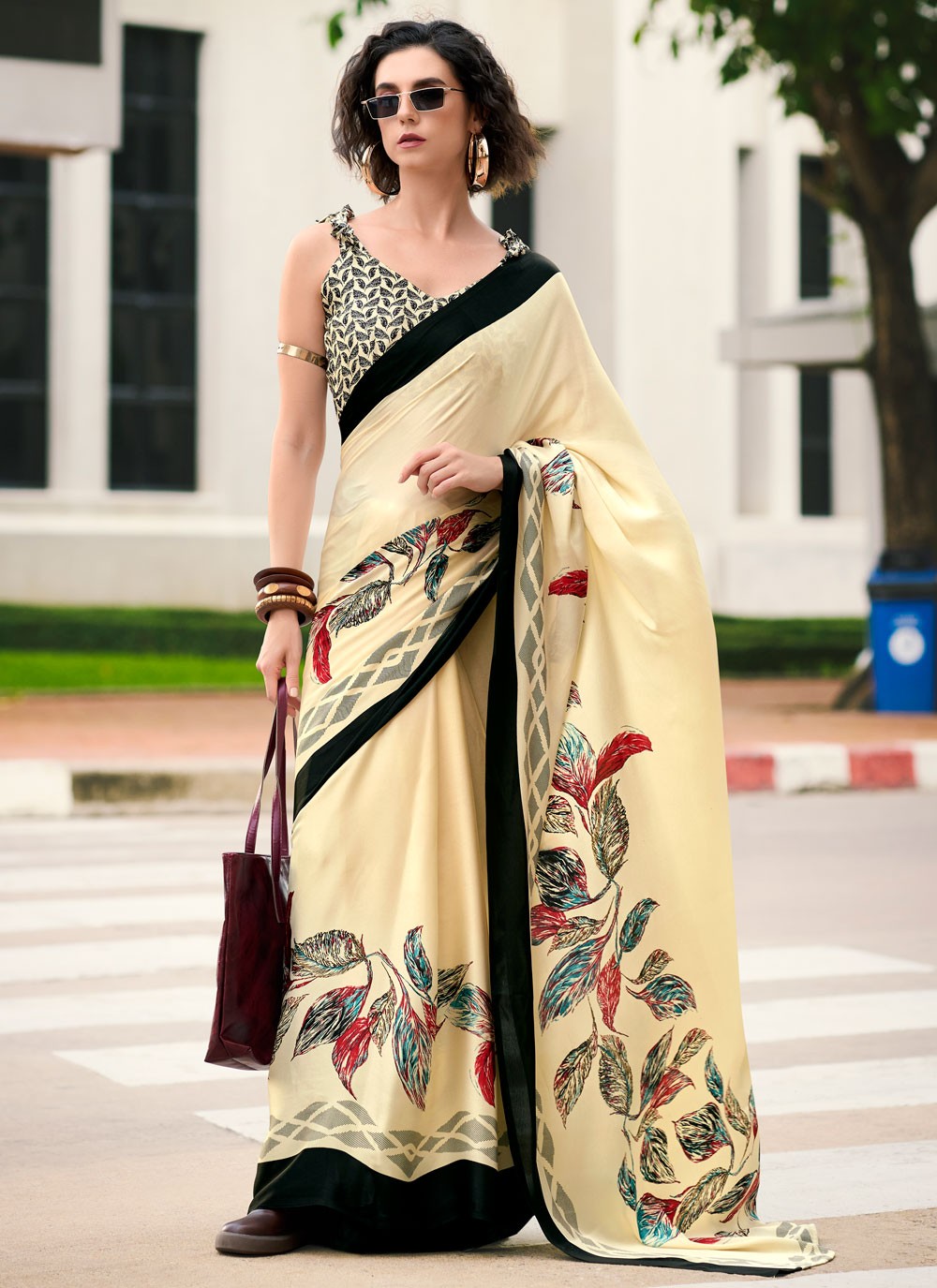 Classic Printed Satin Saree - S7498