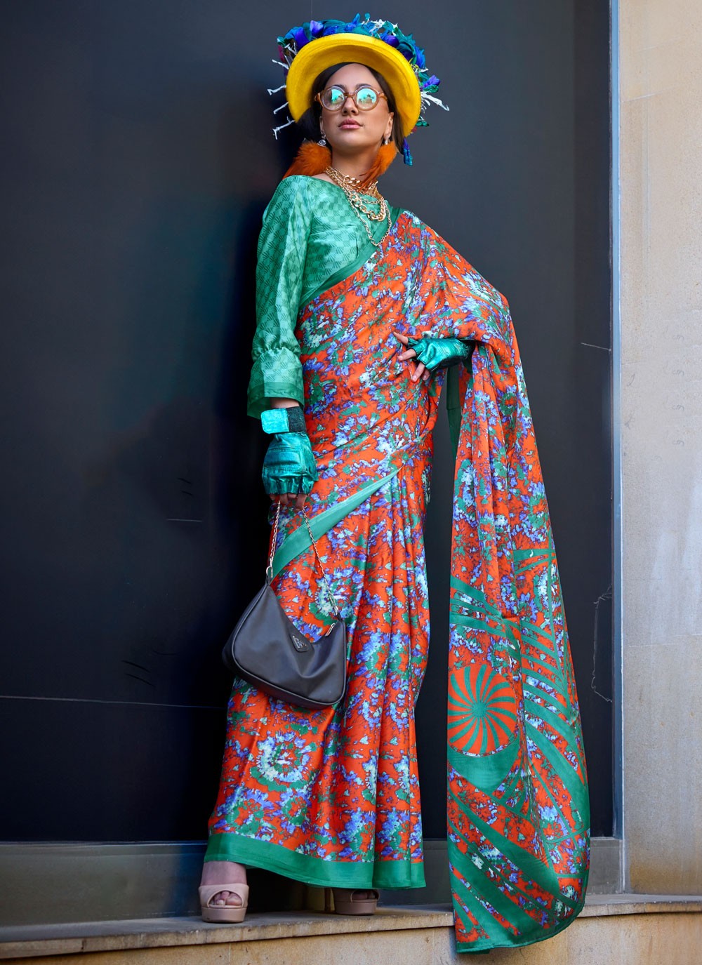 Classic Printed Satin Saree - S8393