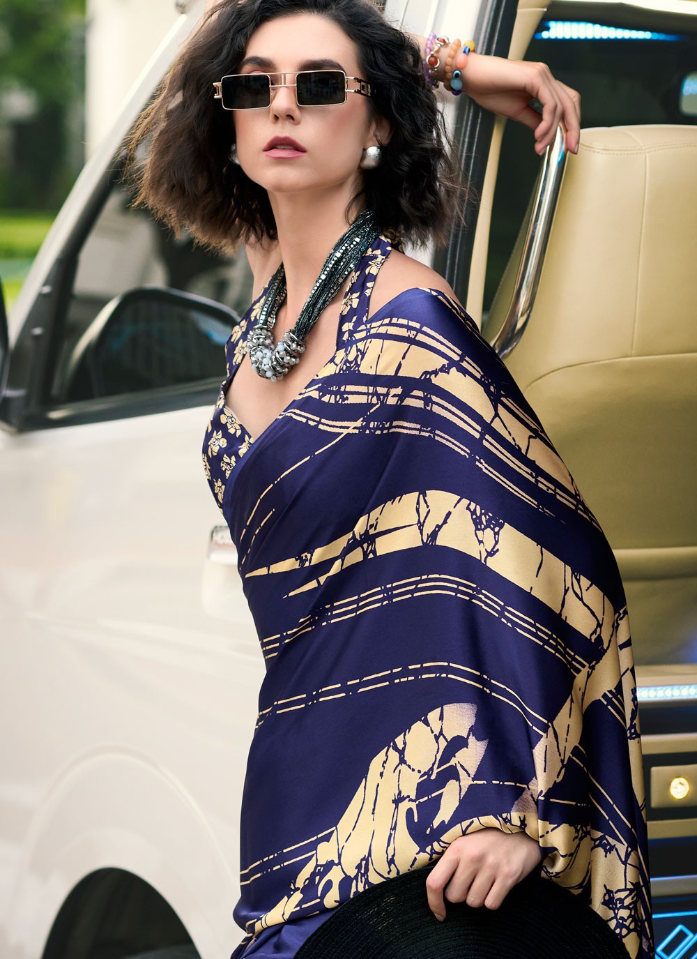 Classic Printed Satin Saree - S7498