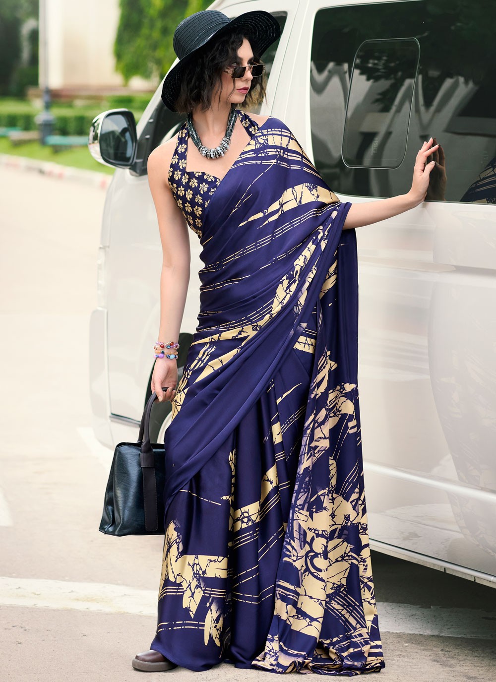 Classic Printed Satin Saree - S7498