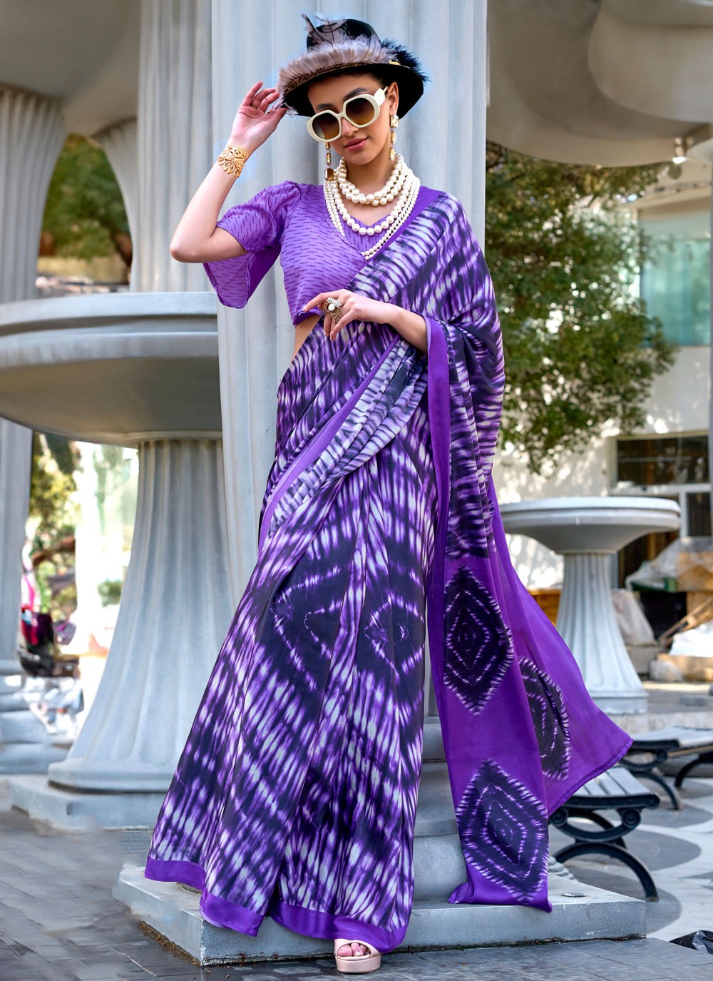 Classic Printed Satin Saree - S8393