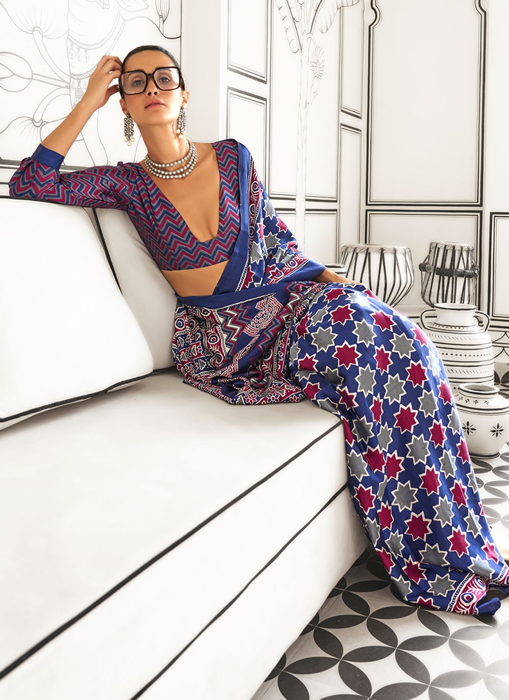Classic Printed Crepe Silk, Satin Saree - S6780