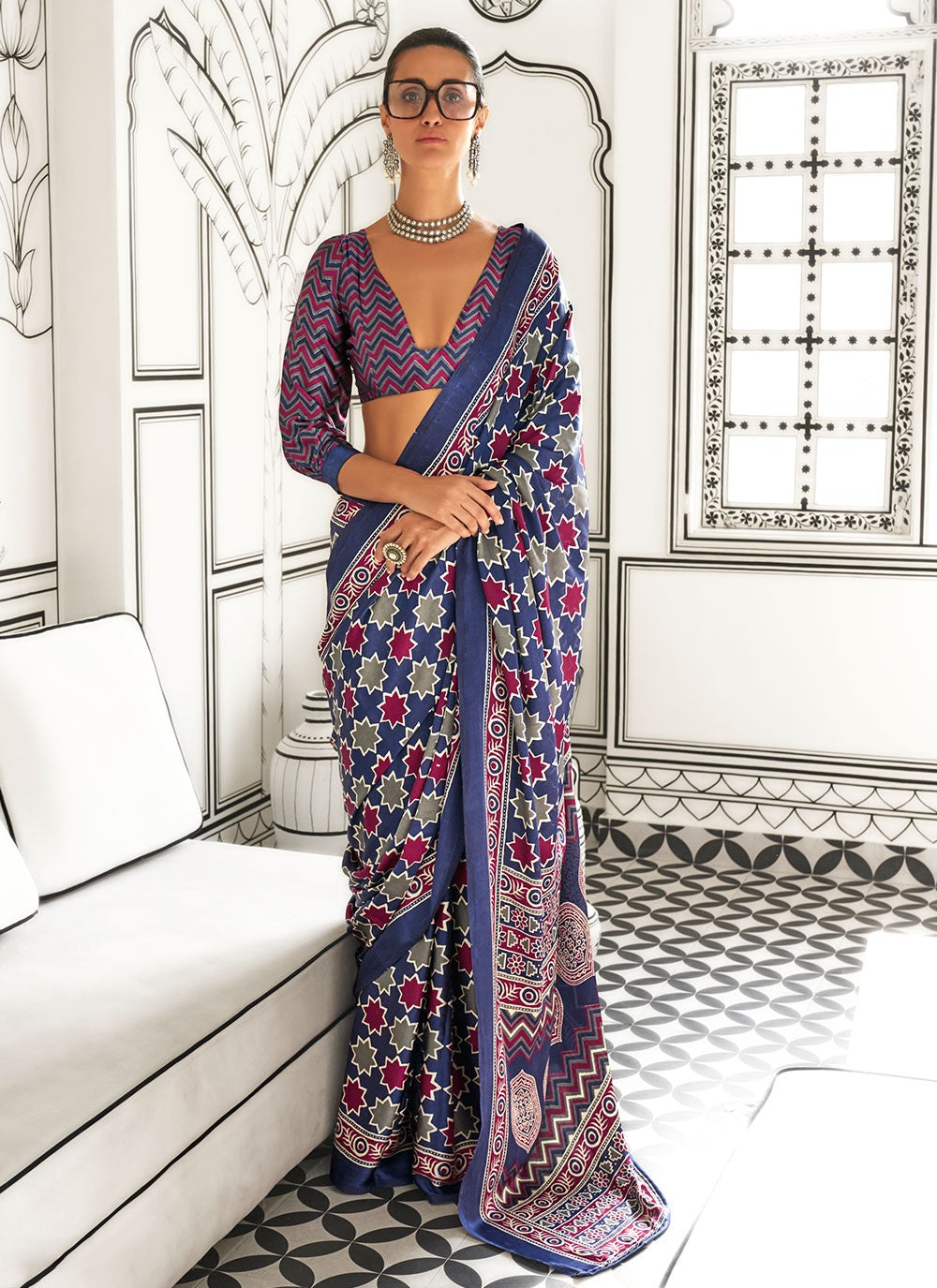 Classic Printed Crepe Silk, Satin Saree - S6780